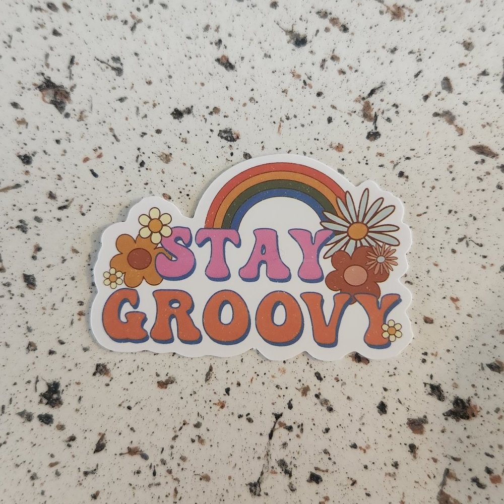 10/$10 NEW Stay Groovy Retro Hippie Boho Floral Rainbow Sticker